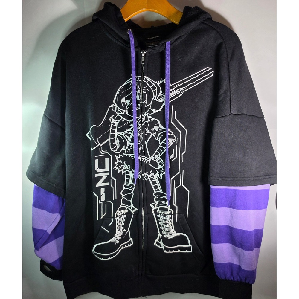 GLITCH Murder Drones Uzi Twofer Hoodie Jacket Purple Striped Medium